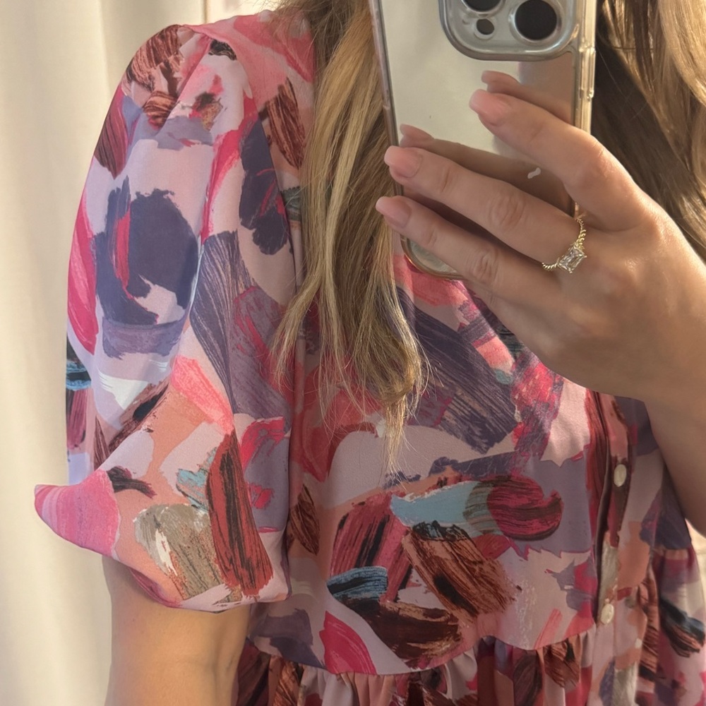 Vibrant Woman’s Button-Up Collar Spring Summer Abstract Floral Dress - Picture 12 of 12